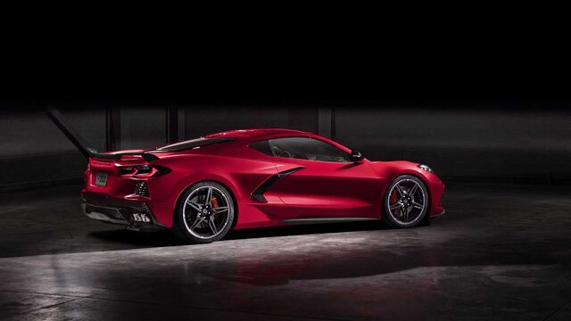 2020 Chevrolet Corvette Stingray C8 Rear Three-Quarter Press Photo Torch Red