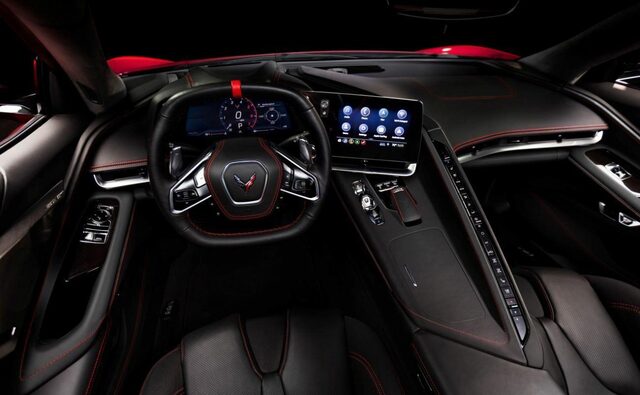 2020 Chevrolet Corvette Stingray C8 Interior Cockpit Black Red Stitching