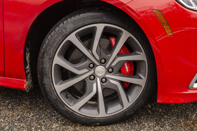2019 Buick Regal GS wheel and red brake caliper detail