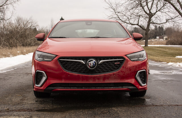 2019 Buick Regal GS front fascia close-up, red Sportback