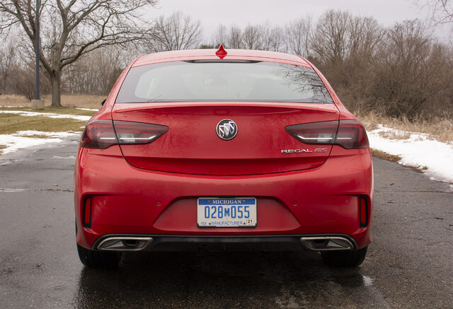 2019 Buick Regal GS rear view, red Sportback