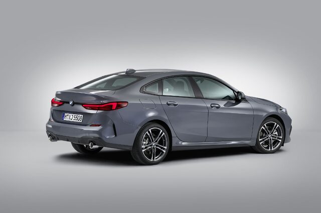 2020 BMW 2 Series Gran Coupe front three-quarter studio view in Storm Bay Metallic