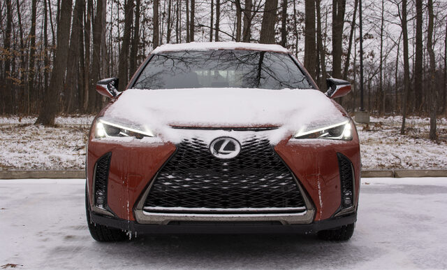 2020 Lexus UX 200 F-Sport front view with snow