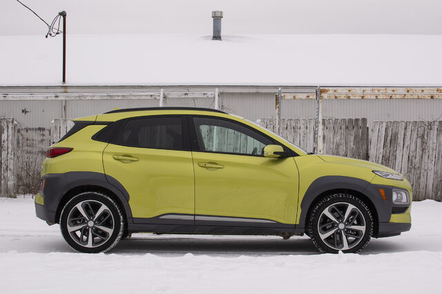 2020 Hyundai Kona Ultimate AWD — Driver-Side Profile View, Acid Yellow