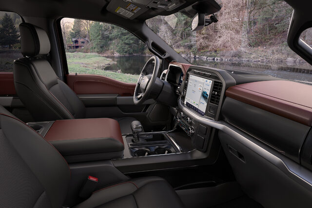 2021 Ford F-150 interior front cabin with large infotainment screen