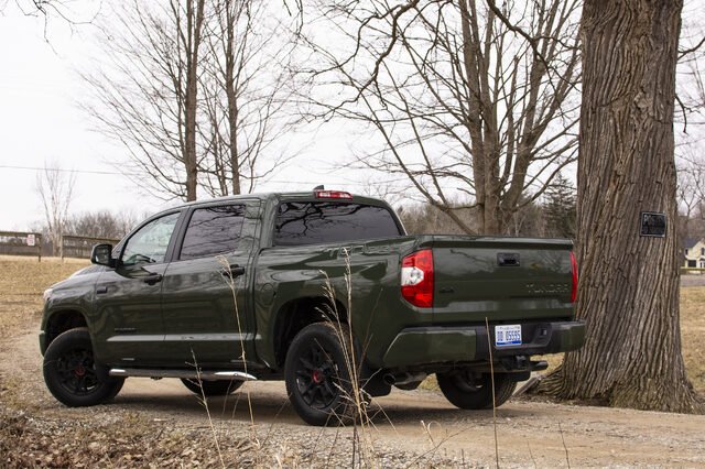 2020 Toyota Tundra TRD Pro CrewMax, rear three-quarter view