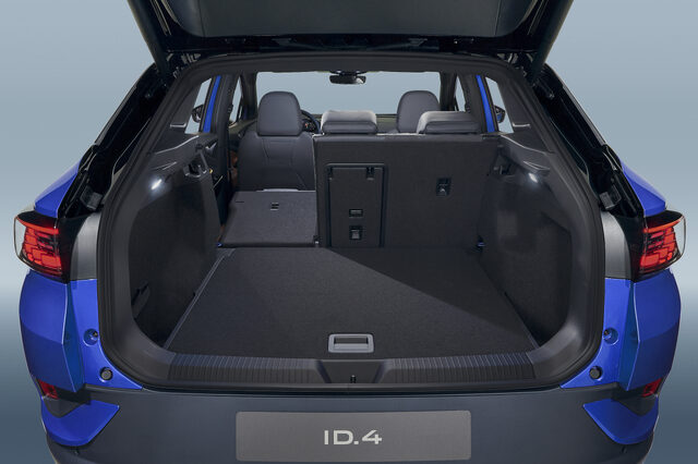2021 Volkswagen ID.4 cargo area with partially folded rear seat
