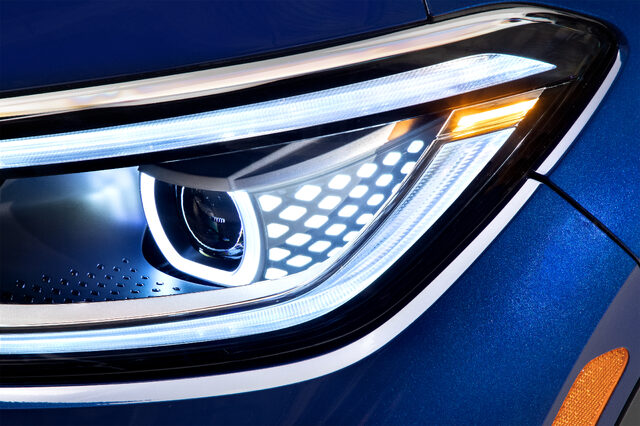 2021 Volkswagen ID.4 LED headlight unit closeup with IQ.LIGHT beam