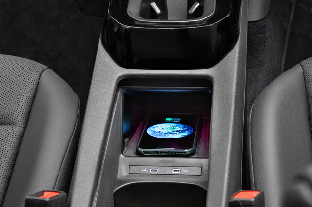 2021 Volkswagen ID.4 center console with wireless phone charging pad