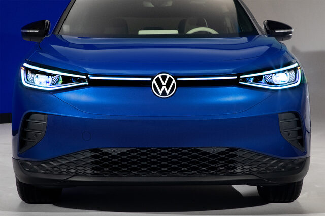 2021 Volkswagen ID.4 front fascia with LED headlights and closed grille