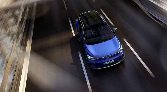 2021 Volkswagen ID.4 overhead view driving on highway