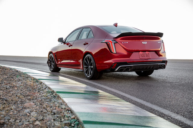 2022 Cadillac CT4-V Blackwing, rear view on track