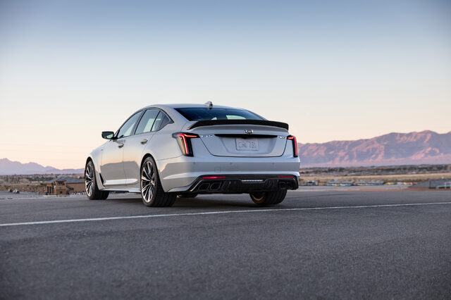 2022 Cadillac CT5-V Blackwing, rear 3/4 view at desert dusk