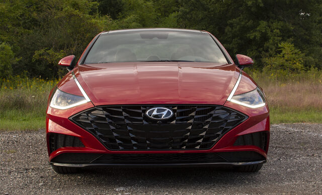 2020 Hyundai Sonata Limited 1.6T front view showing aggressive grille and LED headlights