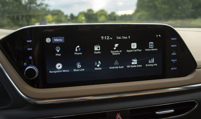 2020 Hyundai Sonata Limited 1.6T 10.25-inch infotainment touchscreen showing main menu with Apple CarPlay