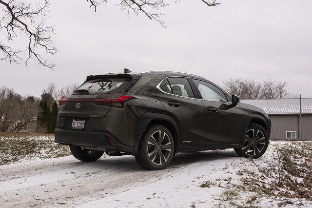 2020 Lexus UX 250h rear three-quarter view