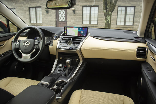 2020 Lexus NX 300h interior dashboard with tan leather