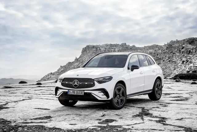 2023 Mercedes-Benz GLC 300 front three-quarter on rocky terrain