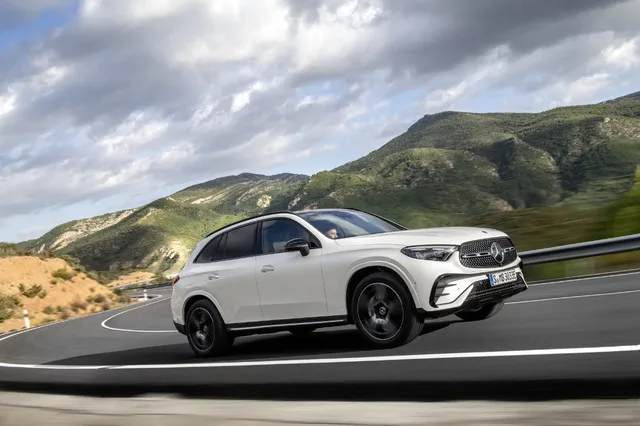 2023 Mercedes-Benz GLC 300 driving front three-quarter on mountain road