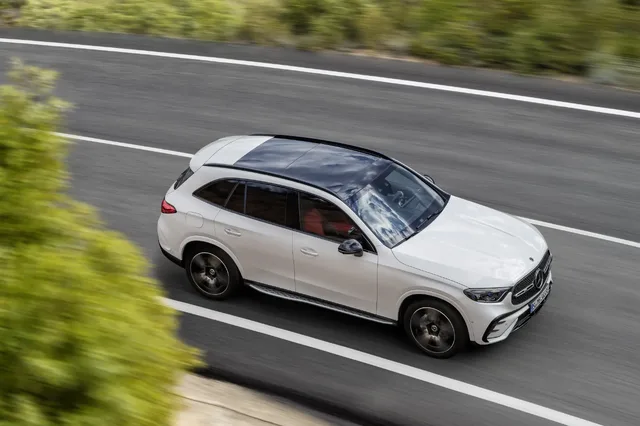 2023 Mercedes-Benz GLC 300 overhead driving view with panoramic roof