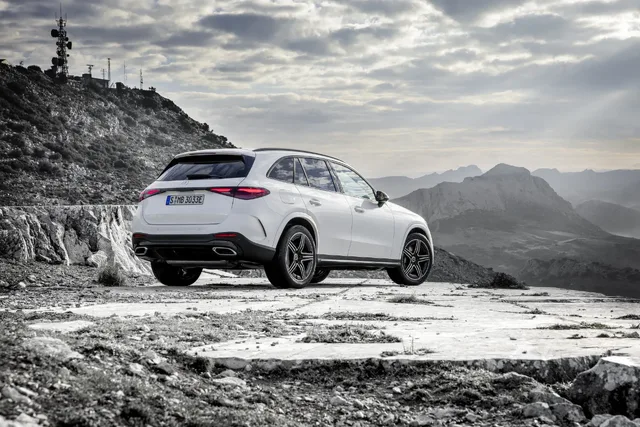 2023 Mercedes-Benz GLC 300 rear three-quarter on mountain overlook