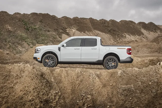 2023 Ford Maverick Tremor driver side profile on dirt ledge