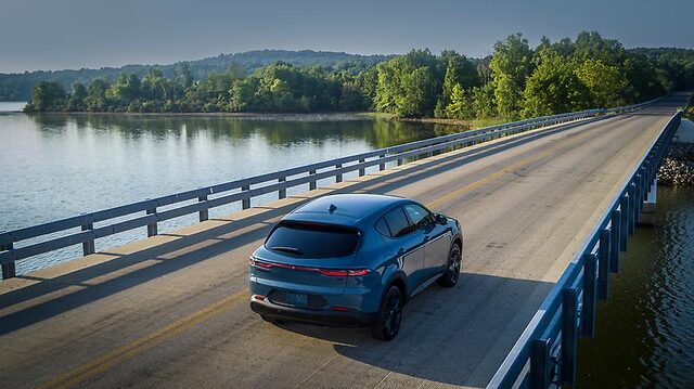 2023 Dodge Hornet Rear Three-Quarter View on Bridge