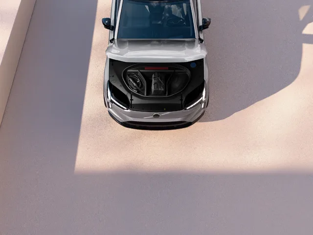 2024 Volvo EX90 Elevated Front View with Open Frunk