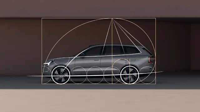 2024 Volvo EX90 Side Profile with Golden Ratio Proportional Overlay