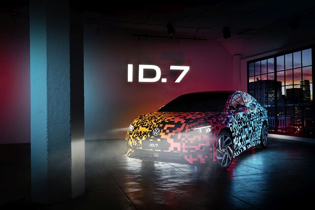 2024 Volkswagen ID.7 Concept front view in studio with multicolor lighting