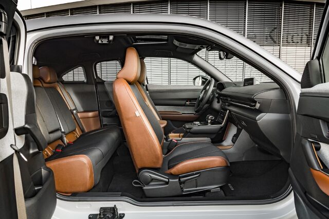 Mazda MX-30 Brown Leather Interior Through Open Doors