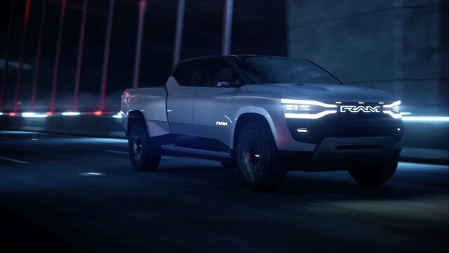 RAM 1500 Revolution Concept Front Three-Quarter Driving at Night