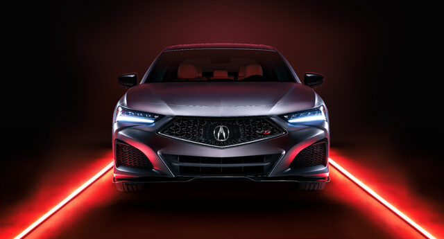 2023 Acura TLX Type S PMC Edition direct front view with LED headlights