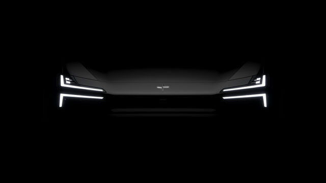 Polestar 4 Teaser Front View with LED Headlights in Darkness