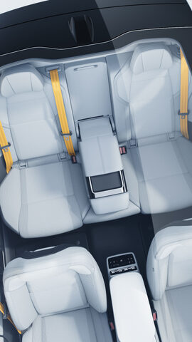 Polestar 4 Overhead Interior View with Gold Seatbelts