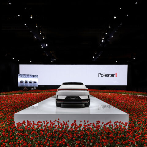 Polestar 4 Rear View on Reveal Stage with Polestar Branding