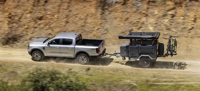 2024 Ford Ranger Lariat Towing Adventure Trailer in Action