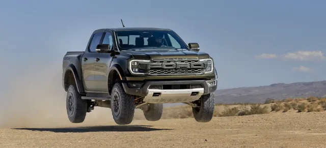 2024 Ford Ranger Raptor airborne jump in desert