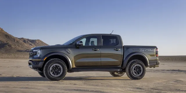 2024 Ford Ranger Raptor side profile on dry lake bed