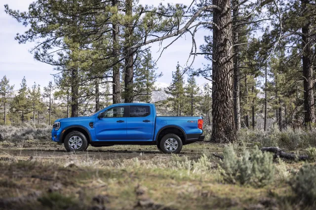 2024 Ford Ranger XLT Blue Driver Side Profile in Forest