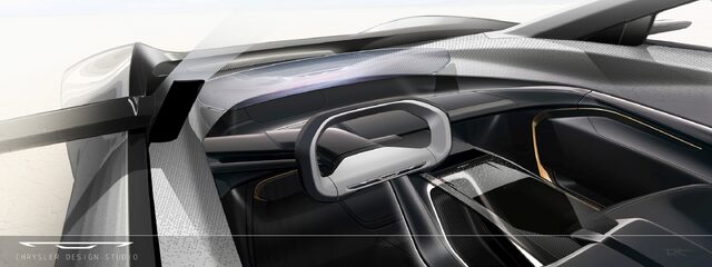 Chrysler Halcyon Concept Interior Design Sketch With Steering Yoke