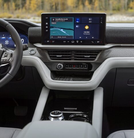 2025 Ford Explorer Platinum center touchscreen and climate controls closeup