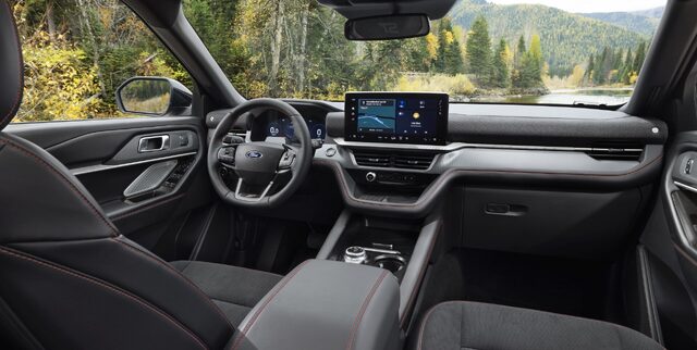 2025 Ford Explorer ST interior from driver side with suede seats