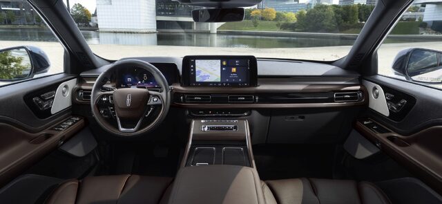 2025 Lincoln Aviator full dashboard and interior in brown leather
