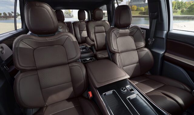 2025 Lincoln Aviator second-row and third-row seating in brown leather