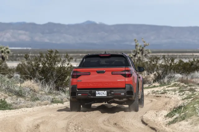 2025 Hyundai Santa Cruz XRT Rear View Heading Down Desert Trail