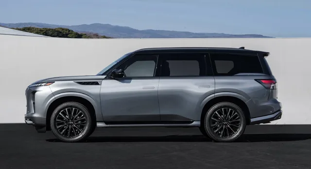 2025 Infiniti QX80 driver side profile view in silver