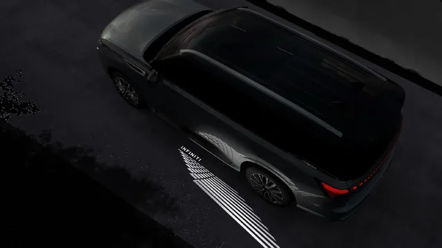 2025 Infiniti QX80 overhead rear view with welcome light projection
