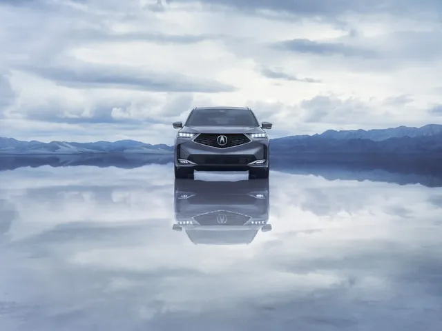 2025 Acura MDX Advance Package Front View on Reflective Salt Flat