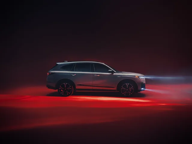 2025 Acura MDX Type S Side Profile Studio Shot with Red Lighting